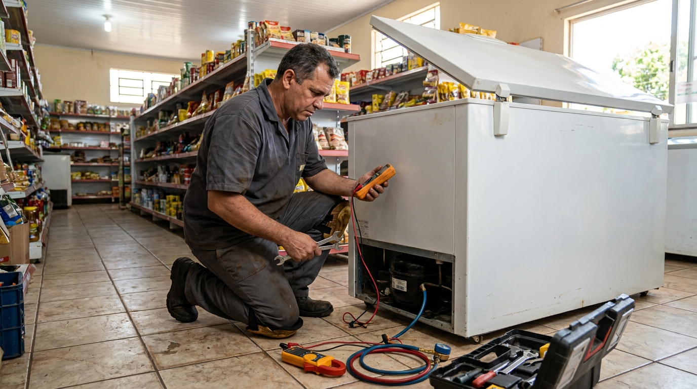 Troca de termostato de freezer em atendimento em Viamão‑RS